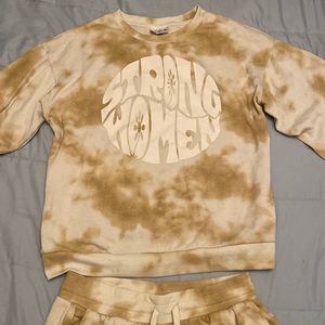 2 piece sweat outfit flare pants and crew neck